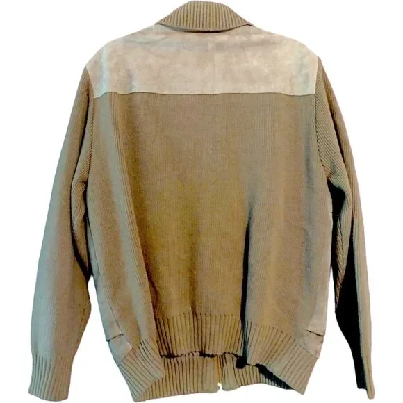 Vintage 60-70's SEARS Sportswear Leather Suede Knit Sweater Bomber Jacket XL Tan - Picture 2 of 15